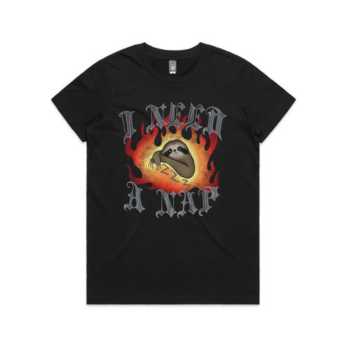 I Need A Nap Tee by Lonely Kids Club. All clothing from our T-shirts to our shorts and hoodies are ethically made, and printed packed and shipped from Sydney.