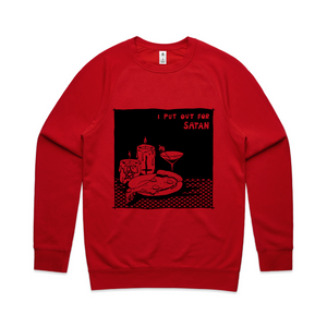 I Put Out For Satan Jumper by Lonely Kids Club. All clothing from our T-shirts to our shorts and hoodies are ethically made, and printed packed and shipped from Sydney.