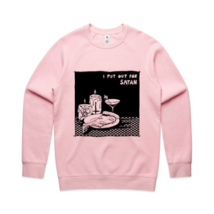 I Put Out For Satan Jumper by Lonely Kids Club. All clothing from our T-shirts to our shorts and hoodies are ethically made, and printed packed and shipped from Sydney.
