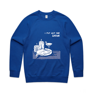 I Put Out For Satan Jumper by Lonely Kids Club. All clothing from our T-shirts to our shorts and hoodies are ethically made, and printed packed and shipped from Sydney.