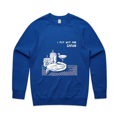 I Put Out For Satan Jumper by Lonely Kids Club. All clothing from our T-shirts to our shorts and hoodies are ethically made, and printed packed and shipped from Sydney.