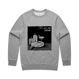 I Put Out For Satan Jumper by Lonely Kids Club. All clothing from our T-shirts to our shorts and hoodies are ethically made, and printed packed and shipped from Sydney.