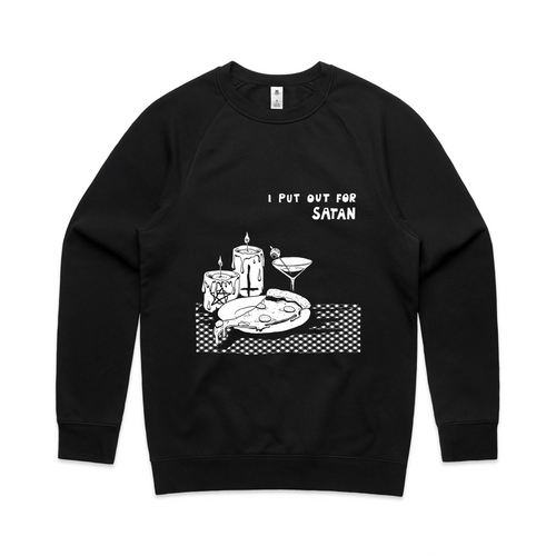 I Put Out For Satan Jumper by Lonely Kids Club. All clothing from our T-shirts to our shorts and hoodies are ethically made, and printed packed and shipped from Sydney.
