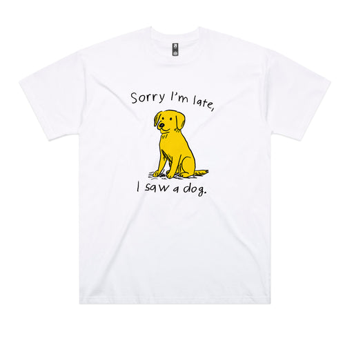 I Saw A Dog Tee by Lonely Kids Club. All clothing from our T-shirts to our shorts and hoodies are ethically made, and printed packed and shipped from Sydney.