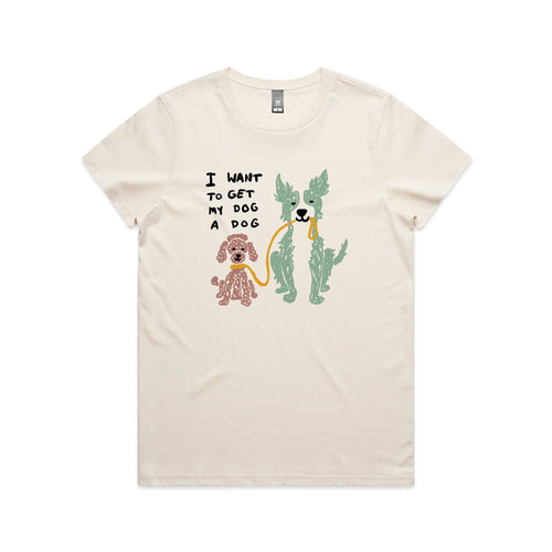 I Want To Get My Dog A Dog Tee by Lonely Kids Club. All clothing from our T-shirts to our shorts and hoodies are ethically made, and printed packed and shipped from Sydney.