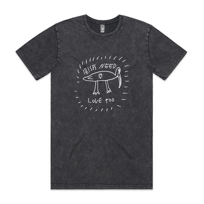 Ibises Need Love Too Tee by Lonely Kids Club. All clothing from our T-shirts to our shorts and hoodies are ethically made, and printed packed and shipped from Sydney.