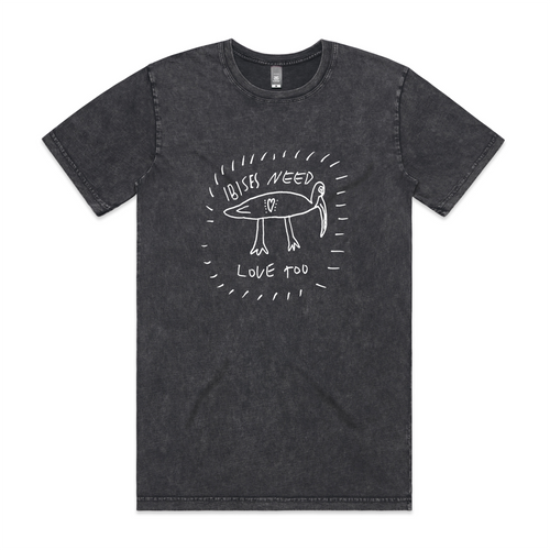 Ibises Need Love Too Tee by Lonely Kids Club. All clothing from our T-shirts to our shorts and hoodies are ethically made, and printed packed and shipped from Sydney.