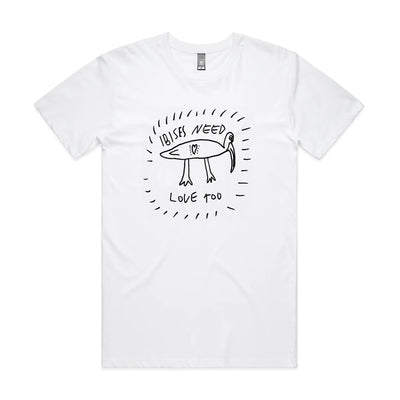 Ibises Need Love Too Tee by Lonely Kids Club. All clothing from our T-shirts to our shorts and hoodies are ethically made, and printed packed and shipped from Sydney.