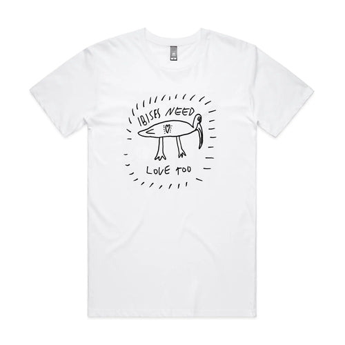 Ibises Need Love Too Tee by Lonely Kids Club. All clothing from our T-shirts to our shorts and hoodies are ethically made, and printed packed and shipped from Sydney.