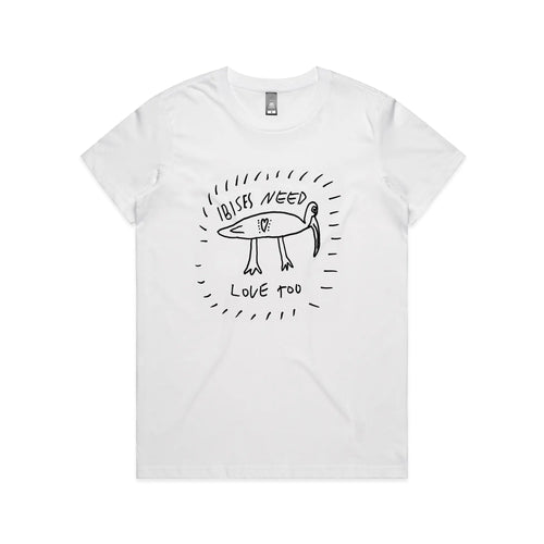 Ibises Need Love Too Tee by Lonely Kids Club. All clothing from our T-shirts to our shorts and hoodies are ethically made, and printed packed and shipped from Sydney.