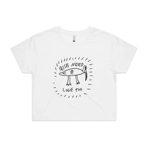 Ibises Need Love Too Tee by Lonely Kids Club. All clothing from our T-shirts to our shorts and hoodies are ethically made, and printed packed and shipped from Sydney.