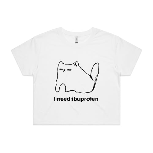Ibuprofen Cat Tee by Lonely Kids Club. All clothing from our T-shirts to our shorts and hoodies are ethically made, and printed packed and shipped from Sydney.