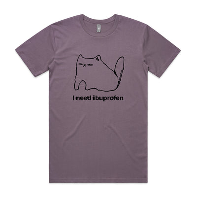 Ibuprofen Cat Tee by Lonely Kids Club. All clothing from our T-shirts to our shorts and hoodies are ethically made, and printed packed and shipped from Sydney.