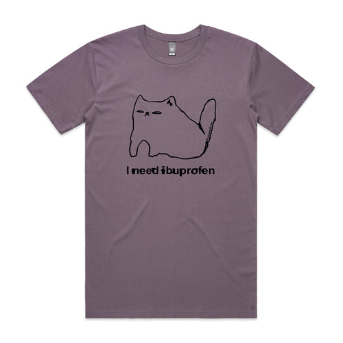 Ibuprofen Cat Tee by Lonely Kids Club. All clothing from our T-shirts to our shorts and hoodies are ethically made, and printed packed and shipped from Sydney.