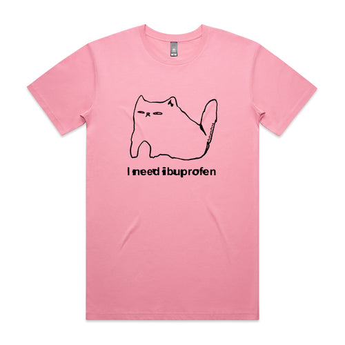 Ibuprofen Cat Tee by Lonely Kids Club. All clothing from our T-shirts to our shorts and hoodies are ethically made, and printed packed and shipped from Sydney.