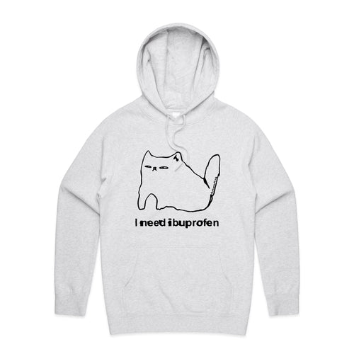 Ibuprofen Cat Hoodie by Lonely Kids Club. All clothing from our T-shirts to our shorts and hoodies are ethically made, and printed packed and shipped from Sydney.