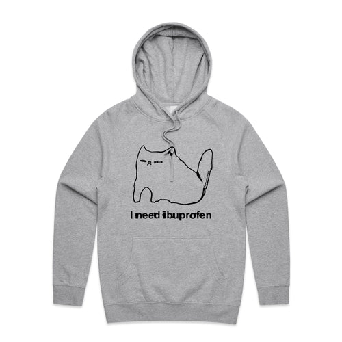 Ibuprofen Cat Hoodie by Lonely Kids Club. All clothing from our T-shirts to our shorts and hoodies are ethically made, and printed packed and shipped from Sydney.