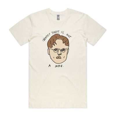 Identity Theft Tee by Lonely Kids Club. All clothing from our T-shirts to our shorts and hoodies are ethically made, and printed packed and shipped from Sydney.