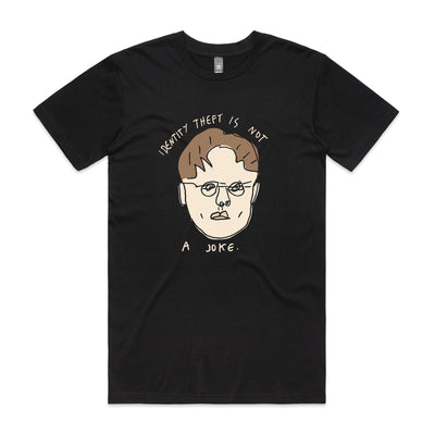 Identity Theft Tee by Lonely Kids Club. All clothing from our T-shirts to our shorts and hoodies are ethically made, and printed packed and shipped from Sydney.