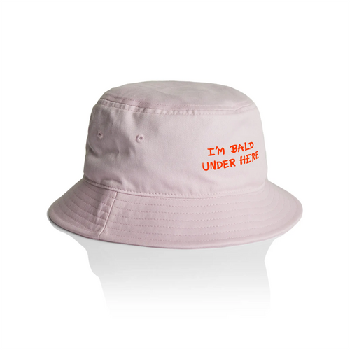 I'm Bald Under Here Bucket Hat by Lonely Kids Club. All clothing from our T-shirts to our shorts and hoodies are ethically made, and printed packed and shipped from Sydney.