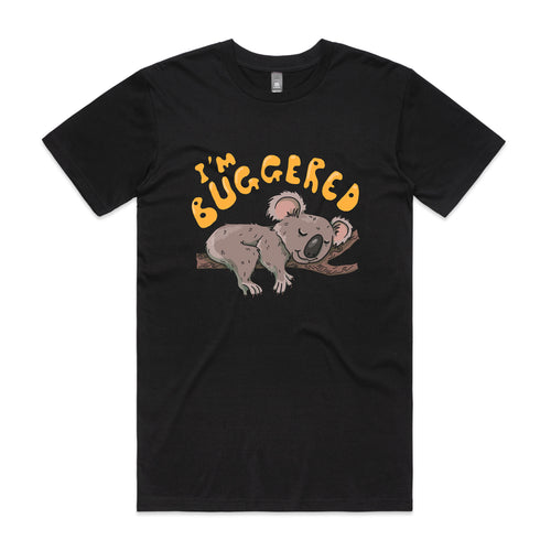 I'm Buggered Tee by Lonely Kids Club. All clothing from our T-shirts to our shorts and hoodies are ethically made, and printed packed and shipped from Sydney.