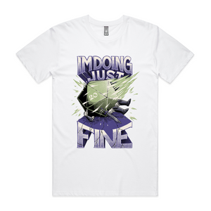 Doing Just Fine Tee by Lonely Kids Club. All clothing from our T-shirts to our shorts and hoodies are ethically made, and printed packed and shipped from Sydney.