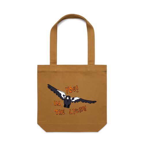In The Lycra Tote by Lonely Kids Club. All clothing from our T-shirts to our shorts and hoodies are ethically made, and printed packed and shipped from Sydney.