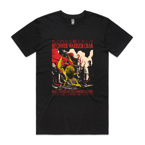 Inner Warrior Crab Tee by Lonely Kids Club. All clothing from our T-shirts to our shorts and hoodies are ethically made, and printed packed and shipped from Sydney.