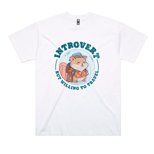 Introvert Will Travel Tee by Lonely Kids Club. All clothing from our T-shirts to our shorts and hoodies are ethically made, and printed packed and shipped from Sydney.