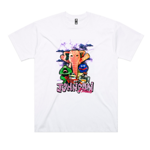 Johnson and Friends Tee by Lonely Kids Club. All clothing from our T-shirts to our shorts and hoodies are ethically made, and printed packed and shipped from Sydney.