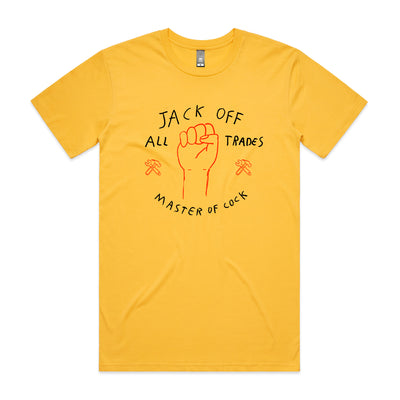 Jack Off All Trades Tee by Lonely Kids Club. All clothing from our T-shirts to our shorts and hoodies are ethically made, and printed packed and shipped from Sydney.
