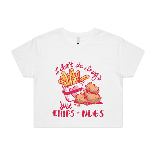 Just Chips & Nugs Tee by Lonely Kids Club. All clothing from our T-shirts to our shorts and hoodies are ethically made, and printed packed and shipped from Sydney.