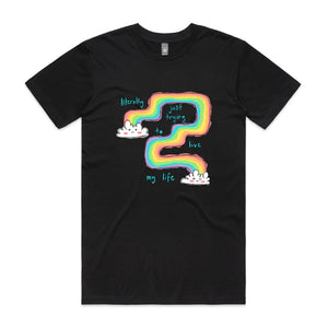 Just Trying To Live Tee by Lonely Kids Club. All clothing from our T-shirts to our shorts and hoodies are ethically made, and printed packed and shipped from Sydney.