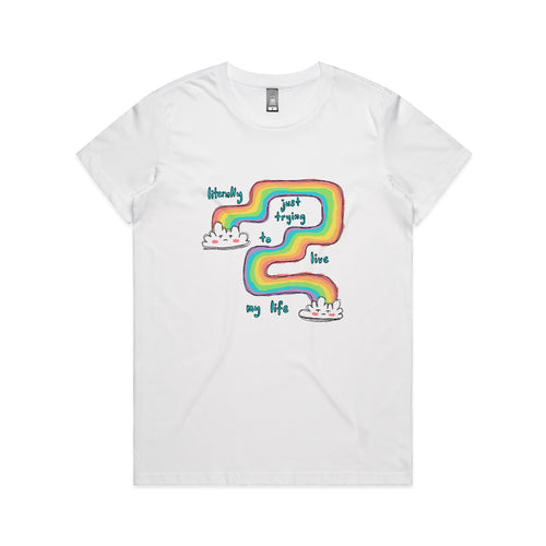 Just Trying To Live Tee by Lonely Kids Club. All clothing from our T-shirts to our shorts and hoodies are ethically made, and printed packed and shipped from Sydney.