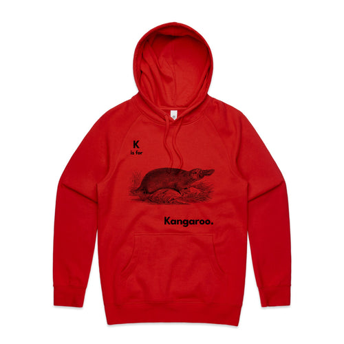 K Is For Kangaroo Hoodie by Lonely Kids Club. All clothing from our T-shirts to our shorts and hoodies are ethically made, and printed packed and shipped from Sydney.