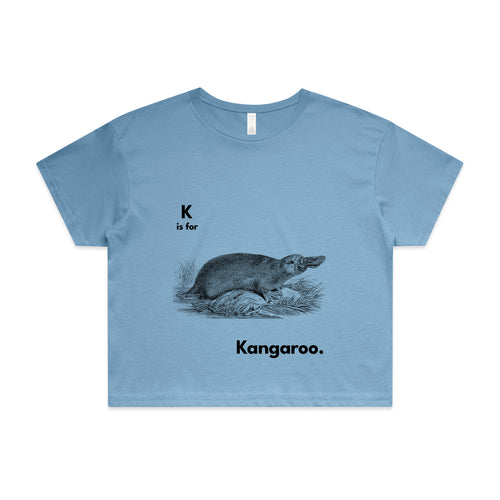 K Is For Kangaroo Tee by Lonely Kids Club. All clothing from our T-shirts to our shorts and hoodies are ethically made, and printed packed and shipped from Sydney.
