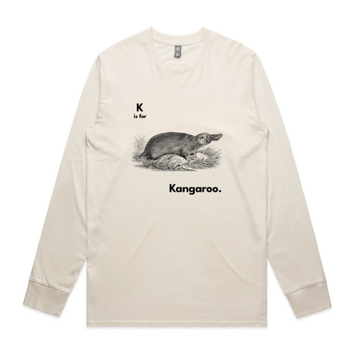 K Is For Kangaroo Tee by Lonely Kids Club. All clothing from our T-shirts to our shorts and hoodies are ethically made, and printed packed and shipped from Sydney.