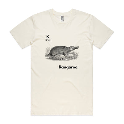 K Is For Kangaroo Tee by Lonely Kids Club. All clothing from our T-shirts to our shorts and hoodies are ethically made, and printed packed and shipped from Sydney.
