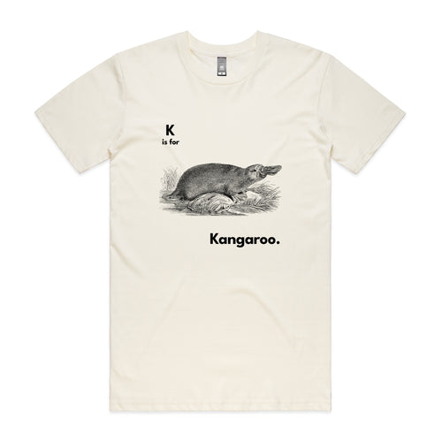 K Is For Kangaroo Tee by Lonely Kids Club. All clothing from our T-shirts to our shorts and hoodies are ethically made, and printed packed and shipped from Sydney.