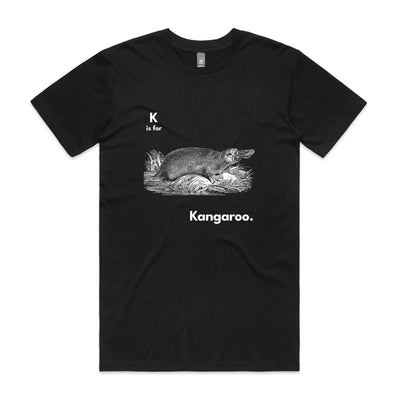 K Is For Kangaroo Tee by Lonely Kids Club. All clothing from our T-shirts to our shorts and hoodies are ethically made, and printed packed and shipped from Sydney.