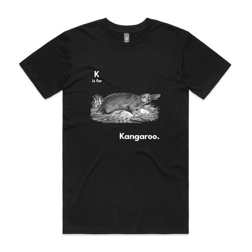 K Is For Kangaroo Tee by Lonely Kids Club. All clothing from our T-shirts to our shorts and hoodies are ethically made, and printed packed and shipped from Sydney.