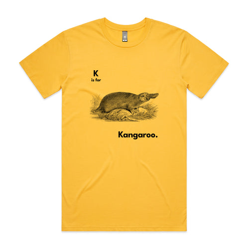 K Is For Kangaroo Tee by Lonely Kids Club. All clothing from our T-shirts to our shorts and hoodies are ethically made, and printed packed and shipped from Sydney.