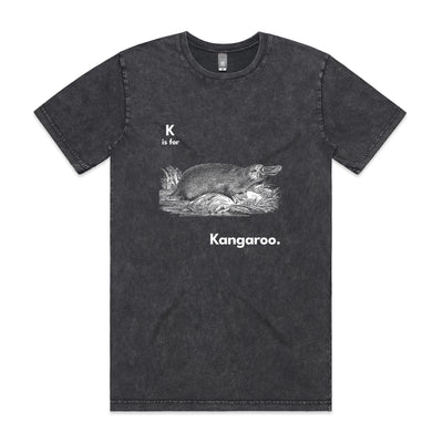 K Is For Kangaroo Tee by Lonely Kids Club. All clothing from our T-shirts to our shorts and hoodies are ethically made, and printed packed and shipped from Sydney.