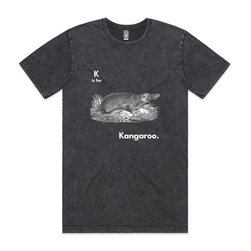 K Is For Kangaroo Tee by Lonely Kids Club. All clothing from our T-shirts to our shorts and hoodies are ethically made, and printed packed and shipped from Sydney.