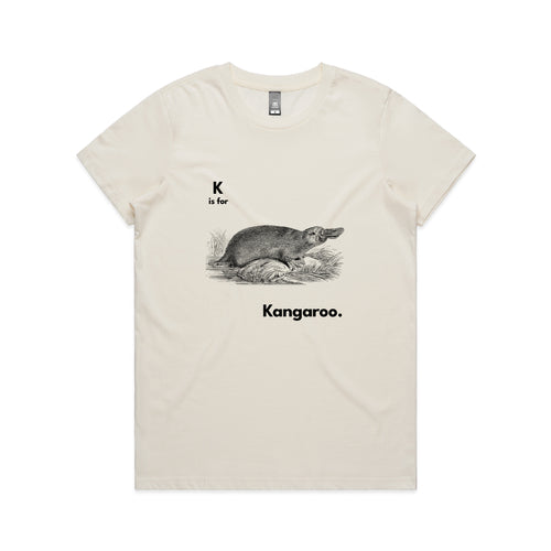K Is For Kangaroo Tee by Lonely Kids Club. All clothing from our T-shirts to our shorts and hoodies are ethically made, and printed packed and shipped from Sydney.