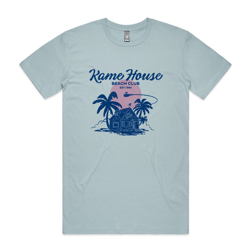 Kame House Beach Club Tee by Lonely Kids Club. All clothing from our T-shirts to our shorts and hoodies are ethically made, and printed packed and shipped from Sydney.