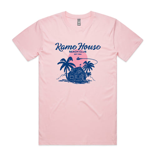 Kame House Beach Club Tee by Lonely Kids Club. All clothing from our T-shirts to our shorts and hoodies are ethically made, and printed packed and shipped from Sydney.