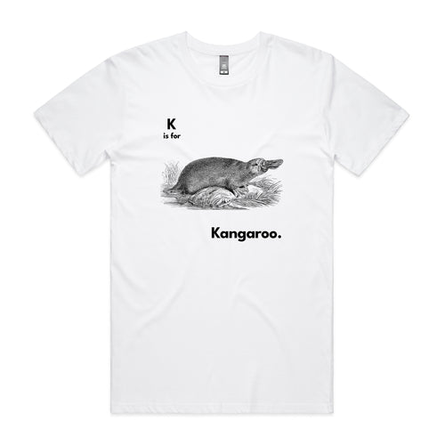 K Is For Kangaroo Tee by Lonely Kids Club. All clothing from our T-shirts to our shorts and hoodies are ethically made, and printed packed and shipped from Sydney.