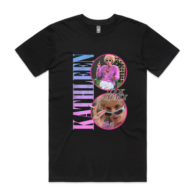 Kathleen Look At Moi Tee by Lonely Kids Club. All clothing from our T-shirts to our shorts and hoodies are ethically made, and printed packed and shipped from Sydney.