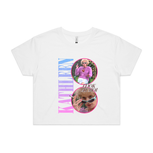 Kathleen Look At Moi Tee by Lonely Kids Club. All clothing from our T-shirts to our shorts and hoodies are ethically made, and printed packed and shipped from Sydney.